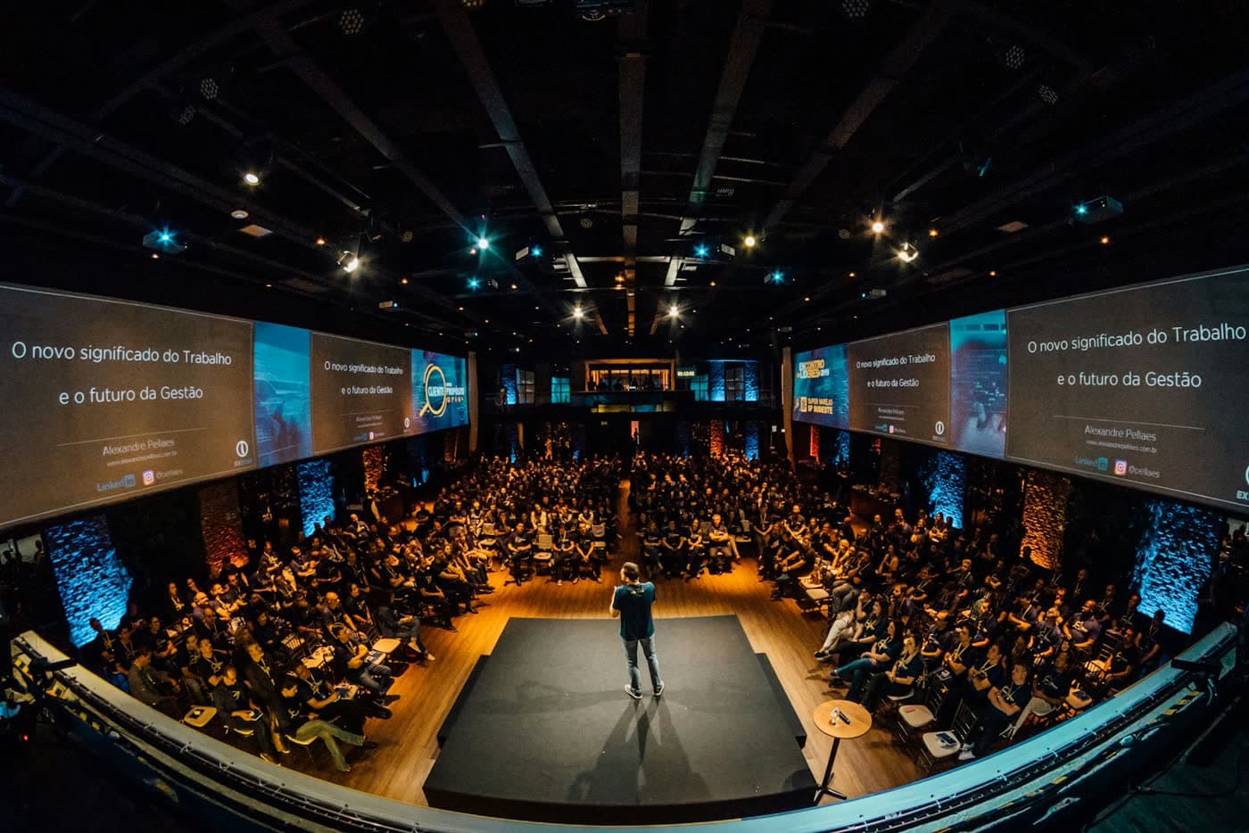 A large conference hall from above
